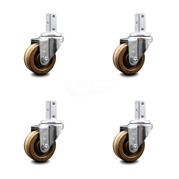 3 Inch High Temp Phenolic Wheel Swivel 3/4 Inch Square Stem Caster Set SCC